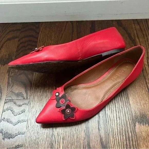 Coach Flat With Floral Applique Tea Rose Red FG1862 Women’s Size 8.5 B Slip On - Picture 11 of 16